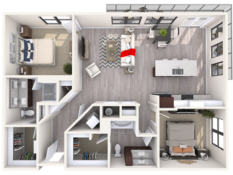 Floor plan for 2 beds, 2 baths, 1286 sqft